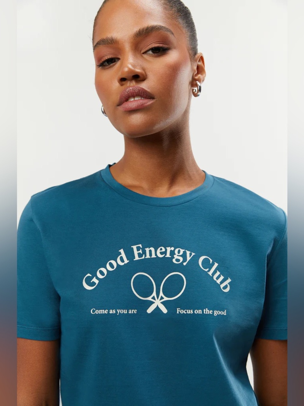OAK + FORT "Good Energy Club" Graphic T-Shirt - Teal, Women's Small Tennis